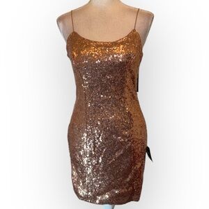 Lulus Bring It rose gold sequin sleeveless mini dress